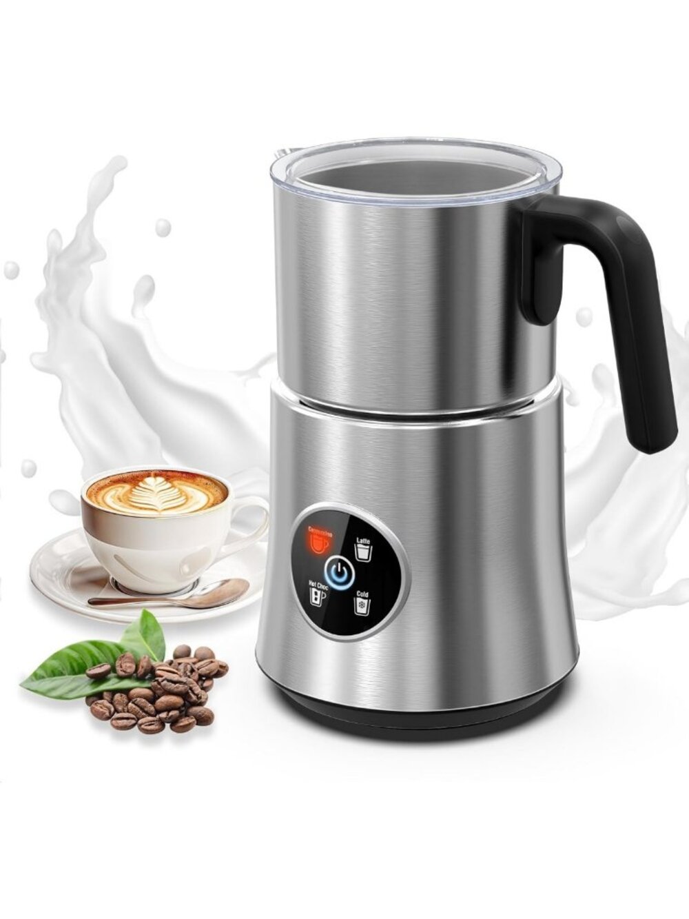 4-in-1 Electric Milk Frother & Steamer, Fast Foam Maker for Latte, Cappuccino